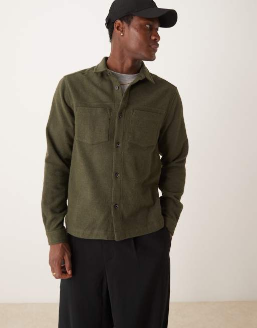 ASOS DESIGN - Kakigrøn overskjorte i uldlook i firkantet pasform