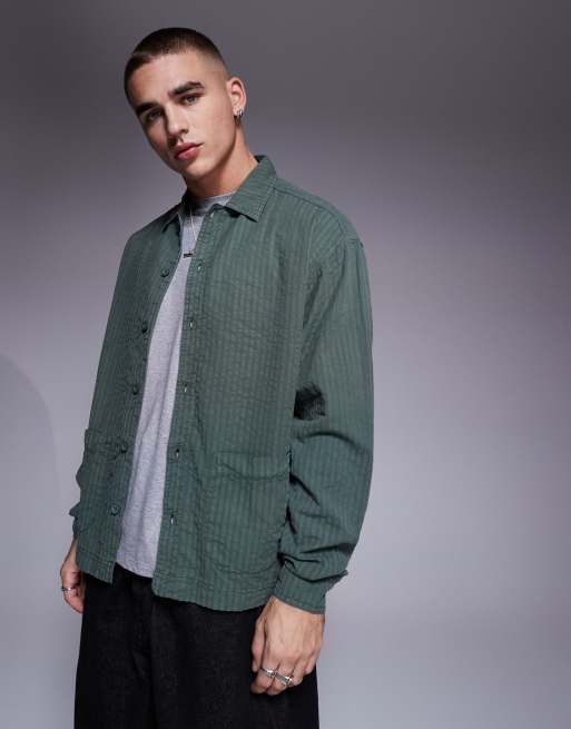 ASOS DESIGN - Kakigrøn overskjorte med lommer i firkantet pasform 