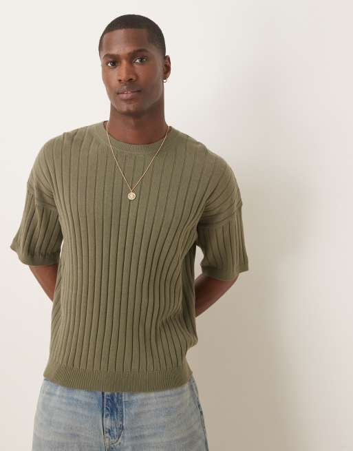 ASOS DESIGN - Kakigrøn ribstrikket afslappet T-shirt i firkantet pasform