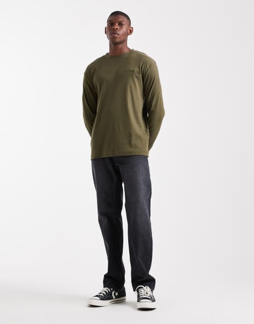 ASOS DESIGN - Kakigrøn ribstrikket oversized T-shirt med lange ærmer og tekstgrafik i regular fit, 2 af 5