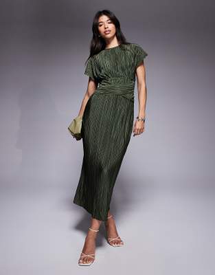 ASOS DESIGN - Kakigrøn ærmeløs maxikjole med snoning foran og plisseringer - view 1