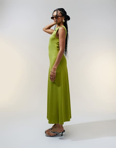 ASOS DESIGN - Kakigrøn ærmeløs midi-sundress i bomuld - view 1