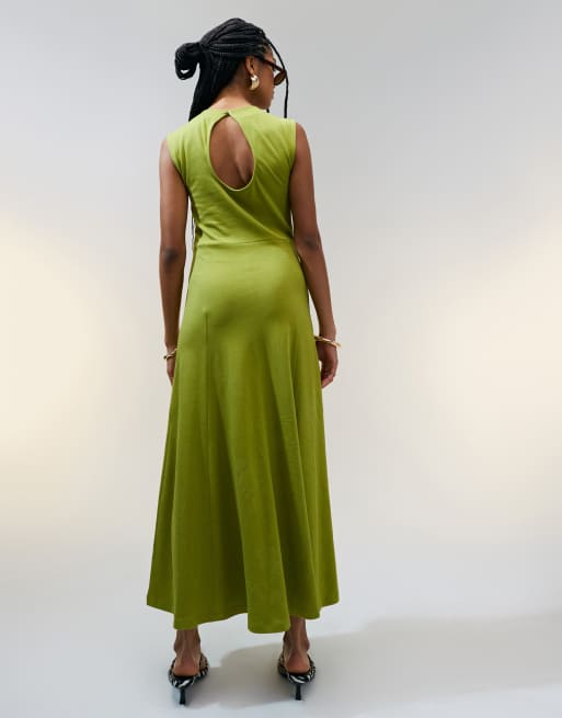 ASOS DESIGN - Kakigrøn ærmeløs midi-sundress i bomuld, 4 af 4
