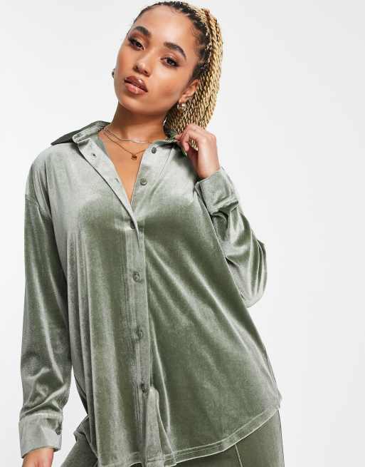 ASOS DESIGN - Kakigrøn skjorte i velour, 3 af 4