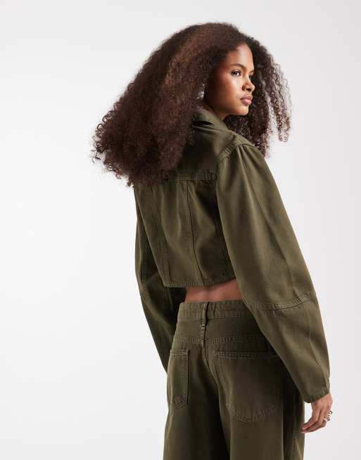 ASOS DESIGN - Kakigrøn skjortejakke i denim med korsetdesign - Del af sæt, 4 af 4