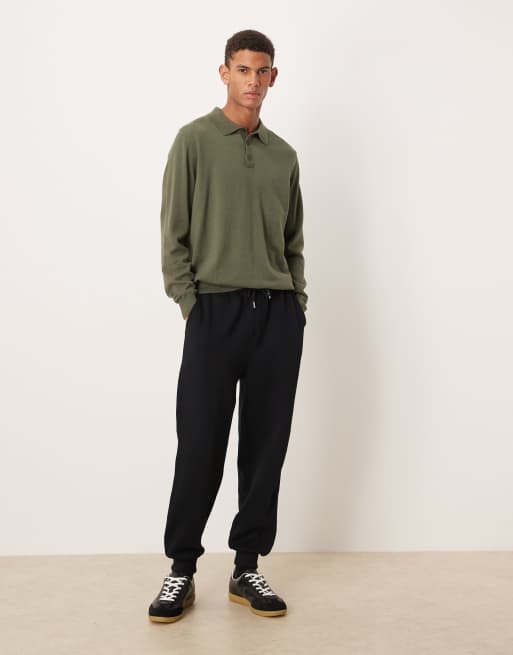 ASOS DESIGN - Kakigrøn strikket afslappet polotrøje med lange ærmer, 2 af 5