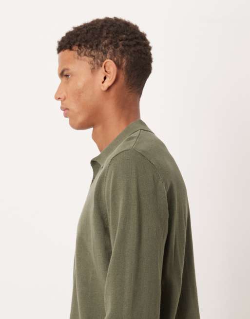 ASOS DESIGN - Kakigrøn strikket afslappet polotrøje med lange ærmer, 4 af 5