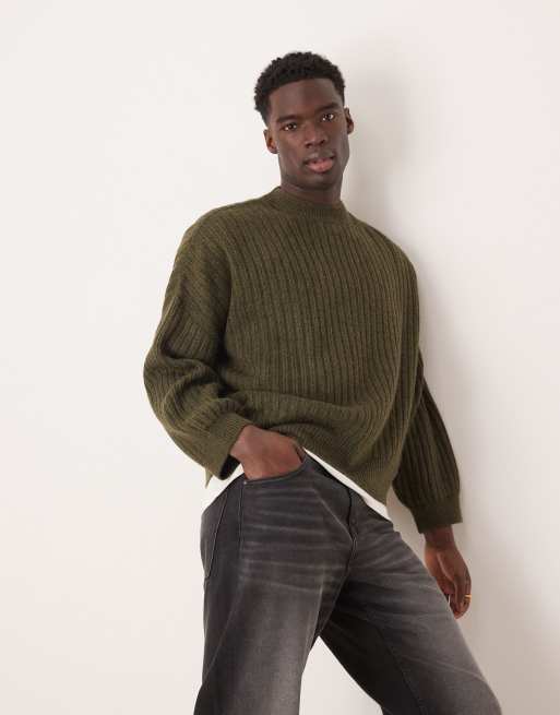 ASOS DESIGN - Kakigrøn super-oversized trøje med rund hals i strik i firkantet pasform, 3 af 4