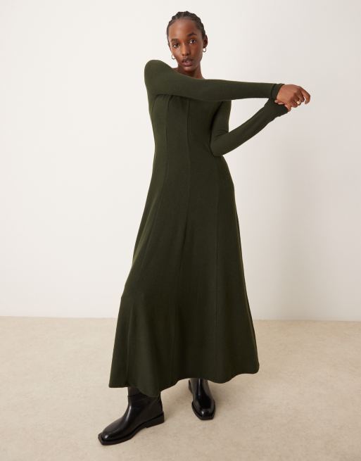ASOS DESIGN - Kakigrøn superblød maxikjole med lange ærmer og sømdetaljer
