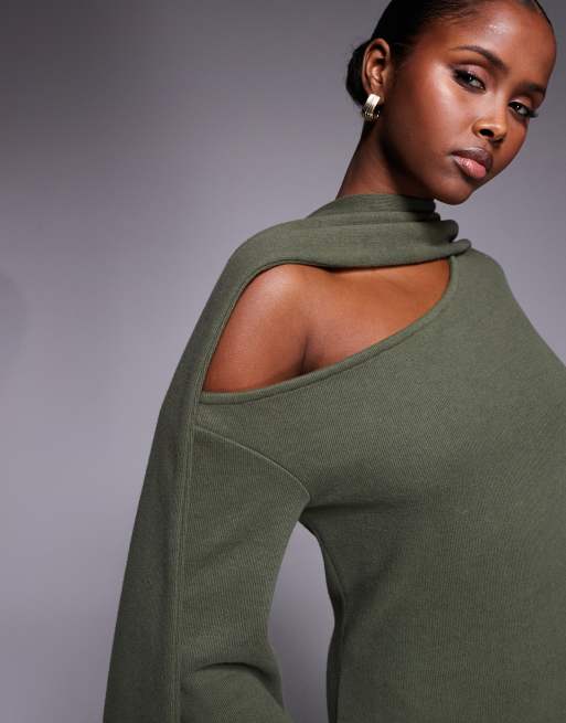 ASOS DESIGN - Kakigrøn superblød minikjole med bred halsudskæring og tørklædedetalje, 4 af 4