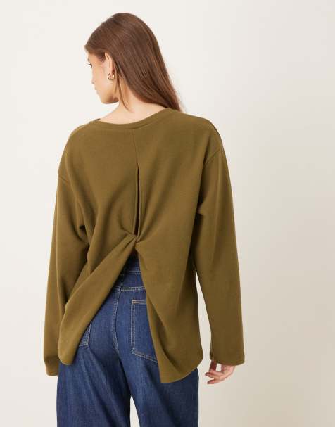 ASOS DESIGN - Kakigrøn superblød overdel med lange ærmer og knudedetalje på ryggen - view 1