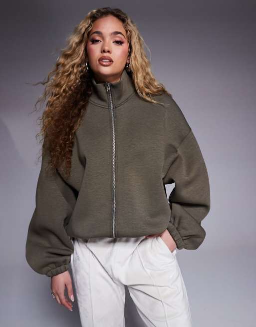 ASOS DESIGN - Kakigrøn sweatshirt i scubamateriale med lynlås