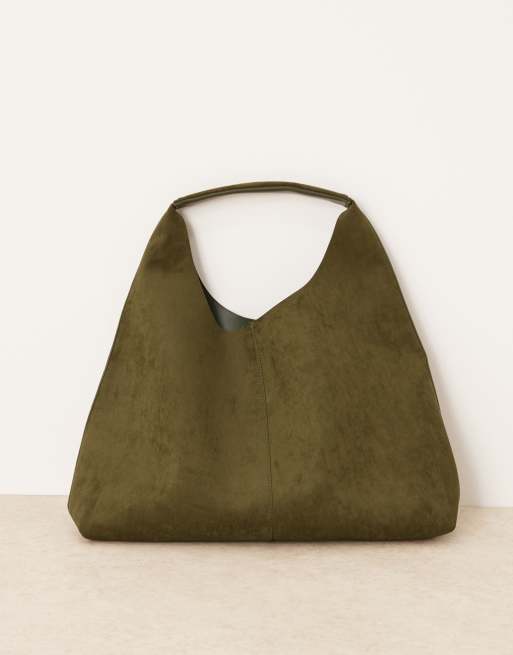 ASOS DESIGN - Kakigrøn tote-taske med dyb buet kant i imiteret ruskind, 3 af 4