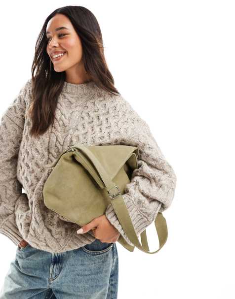ASOS DESIGN - Kakigrøn tote-taske med spænde i ruskind - view 1