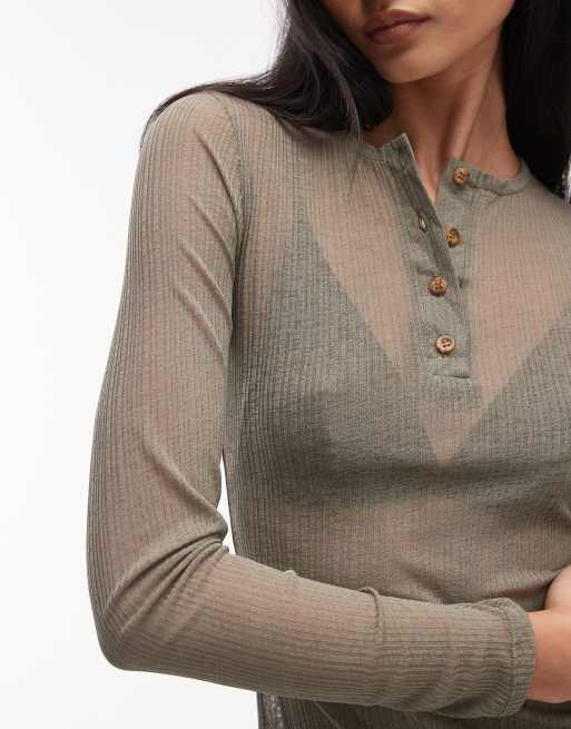 ASOS DESIGN - Kakigrøn transparent ribstrikket langærmet overdel, 2 af 4