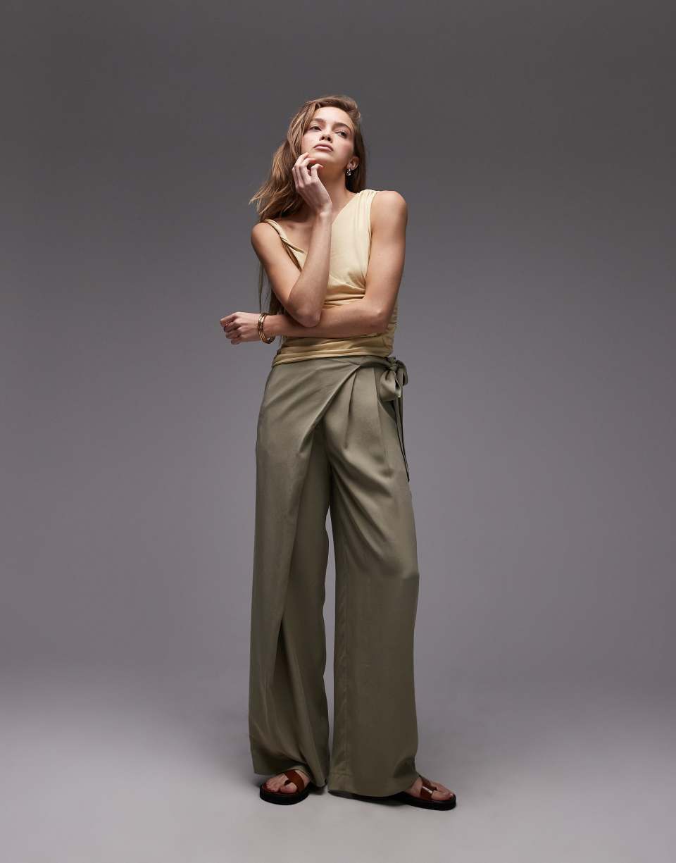 Khaki wrap lyocell trousers