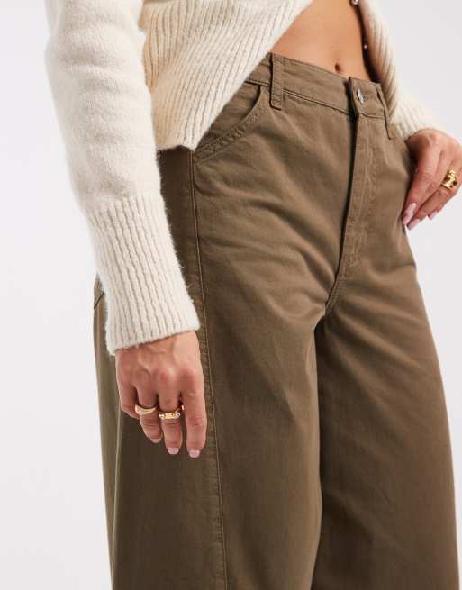 ASOS DESIGN - Kakigrønne bukser med tøndeformede ben og papiragtig finish, 4 af 5