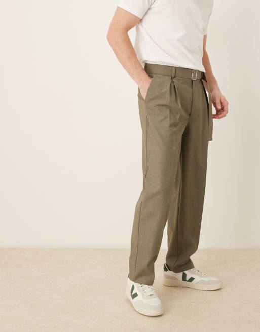 ASOS DESIGN - Kakigrønne, elegante og oversized bukser med indsnævrede ben og bælte og læg fortil, 4 af 5