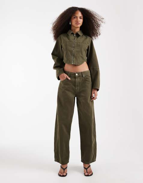 ASOS DESIGN - Kakigrønne lavtaljede jeans med tøndeformede ben - view 1