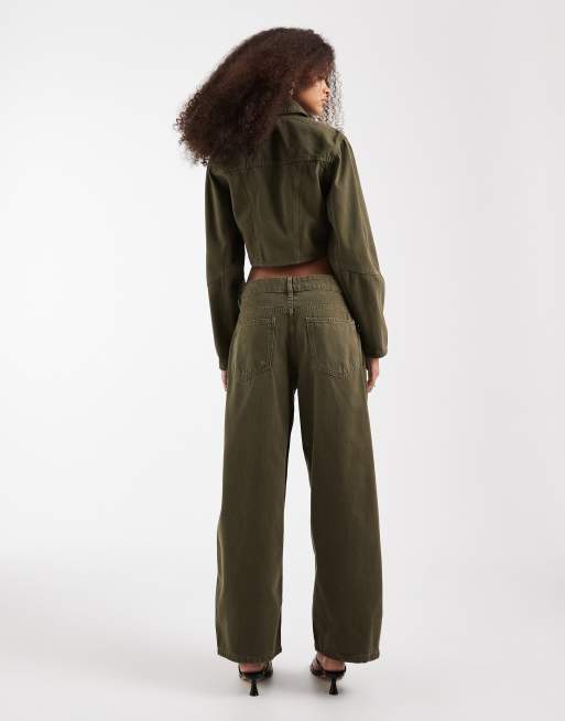 ASOS DESIGN - Kakigrønne lavtaljede jeans med tøndeformede ben, 2 af 5