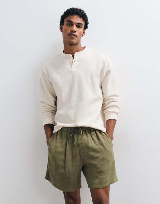 ASOS DESIGN - Kakigrønne mellemlange shorts med striber i jacquard - Del af sæt, 2 af 5
