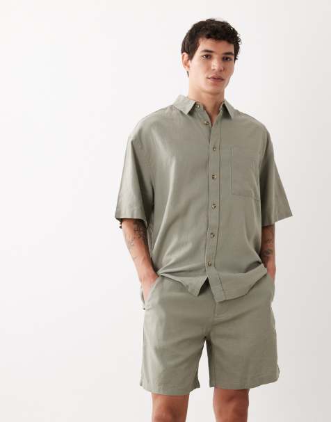 ASOS DESIGN - Kakigrønne mellemlange shorts med vide ben i hørblanding - Del af sæt - view 1