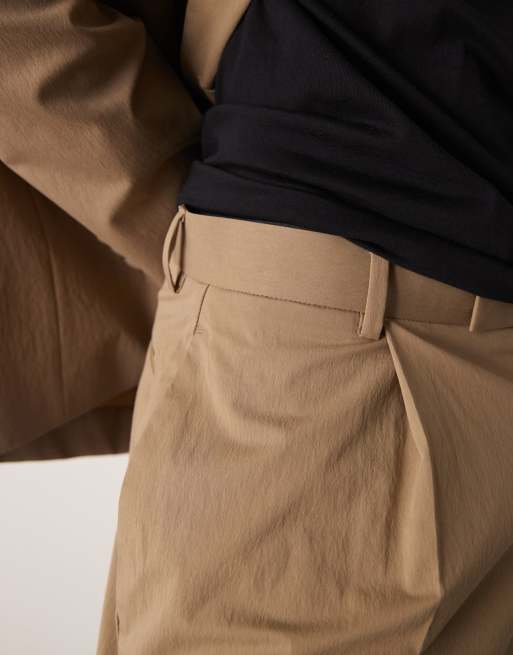 ASOS DESIGN - Kakigrønne oversized tapered habitbukser med plisseringer i tech-stof, 2 af 5