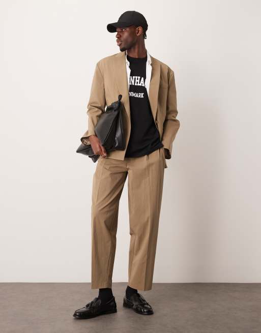 ASOS DESIGN - Kakigrønne oversized tapered habitbukser med plisseringer i tech-stof, 5 af 5