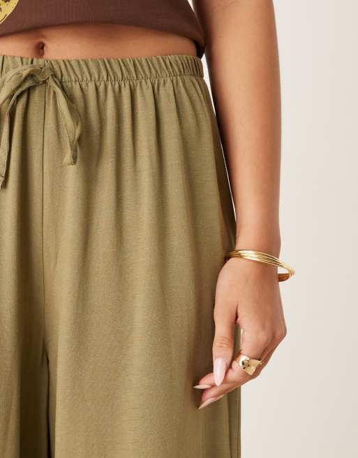 ASOS DESIGN - Kakigrønne pull-on-bukser i hørblanding, 4 af 5