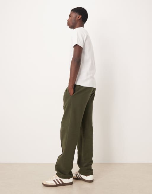 ASOS DESIGN - Kakigrønne ribstrikkede joggingbukser med lige ben og pintucks, 3 af 5