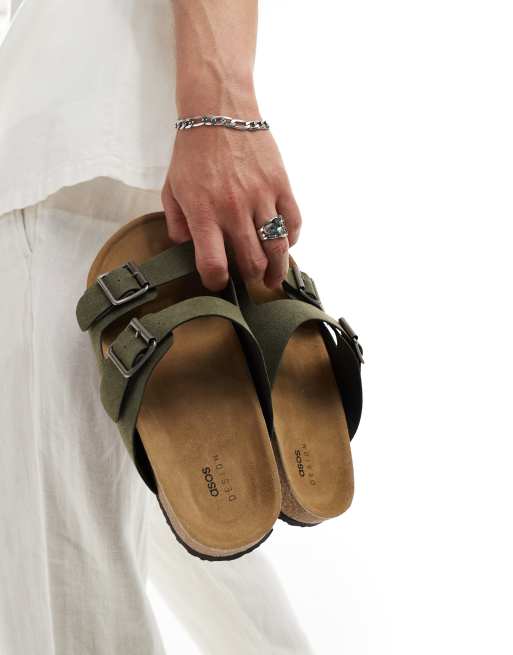 ASOS DESIGN - Kakigrønne sandaler med to stropper i imiteret ruskind, 4 af 4