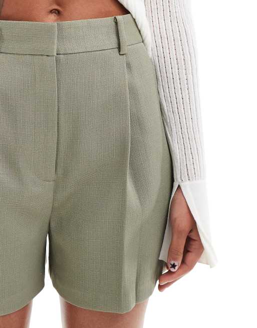 ASOS DESIGN - Kakigrønne skræddersyede shorts med tekstur og A-form, 5 af 5