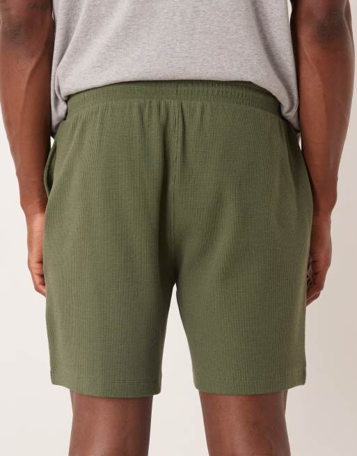 ASOS DESIGN - Kakigrønne smalle shorts i jersey med vaffeltekstur og pintucks, 4 af 5
