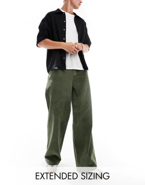 ASOS DESIGN - Kakigrønne super-baggy bukser i jernbanefløjl - view 1