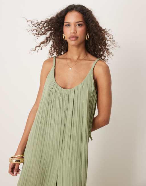 ASOS DESIGN - Kakigrønt jumpsuit med dyb og rund hals og flettede bindedetaljer i dobbeltstof, 4 af 4