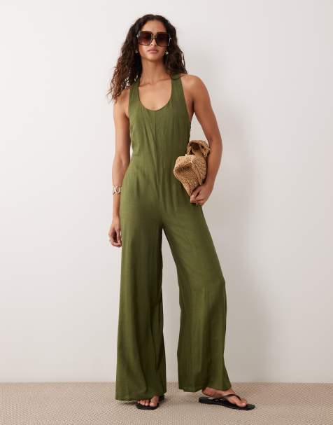ASOS DESIGN - Kakigrønt jumpsuit med vide ben og snoet detalje på ryggen - view 1