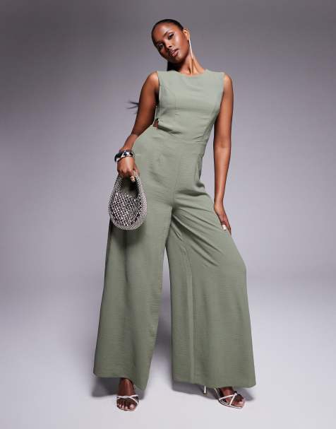 ASOS DESIGN - Kakigrønt jumpsuit med vide ben og spændedetaljer - view 1