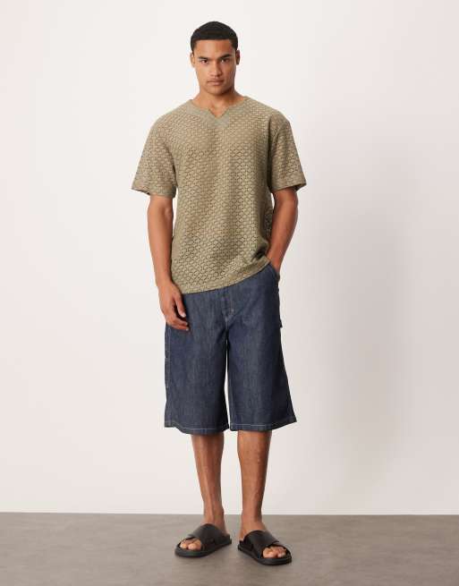 ASOS DESIGN – Kakigrön, avslappnad t-shirt med sprund vid halsen, 2 av 5