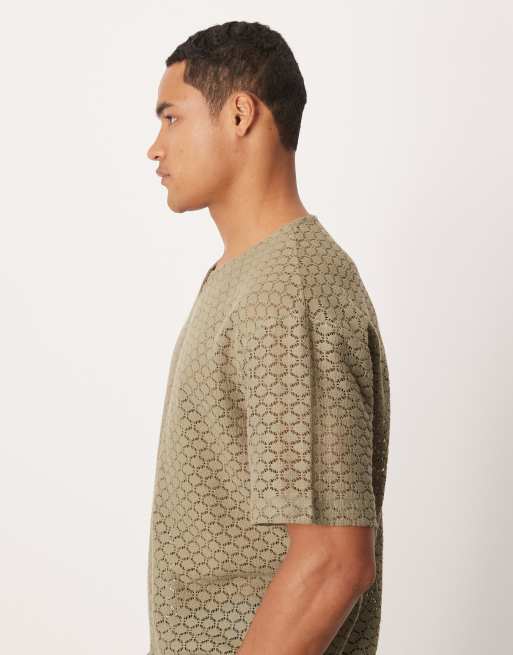 ASOS DESIGN – Kakigrön, avslappnad t-shirt med sprund vid halsen, 4 av 5