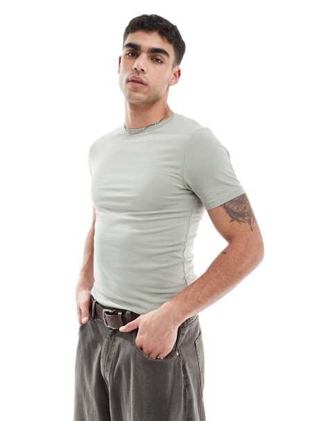 ASOS DESIGN – Kakigrön, enkel t-shirt i muscle fit - view 1