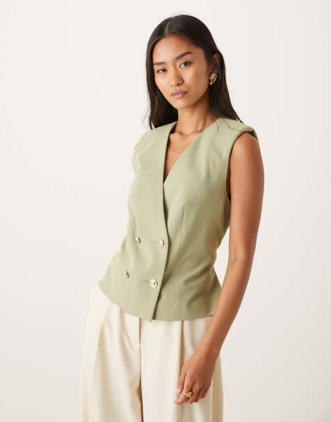 ASOS DESIGN – Kakigrön kostymväst med knappar - view 1