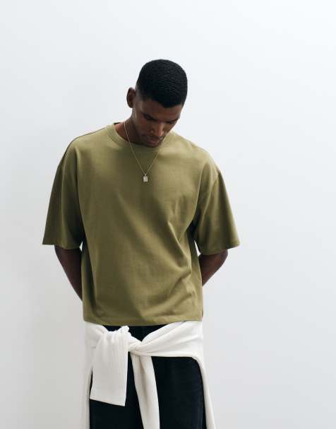 ASOS DESIGN – Kakigrön, kraftig t-shirt i oversize med boxig passform - view 1