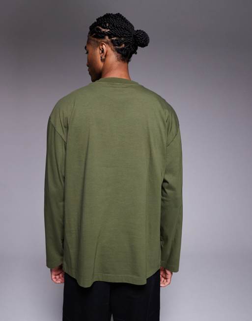 ASOS DESIGN – Kakigrön, kraftig t-shirt i oversize med långa ärmar, 3 av 5