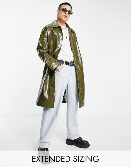 ASOS DESIGN – Kakigrön, lång trenchcoat i oversize av vinyl 