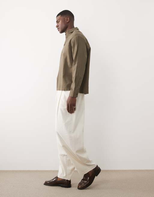 ASOS DESIGN – Kakigrön oversize-skjorta i linnemix och dra på-modell, 2 av 5