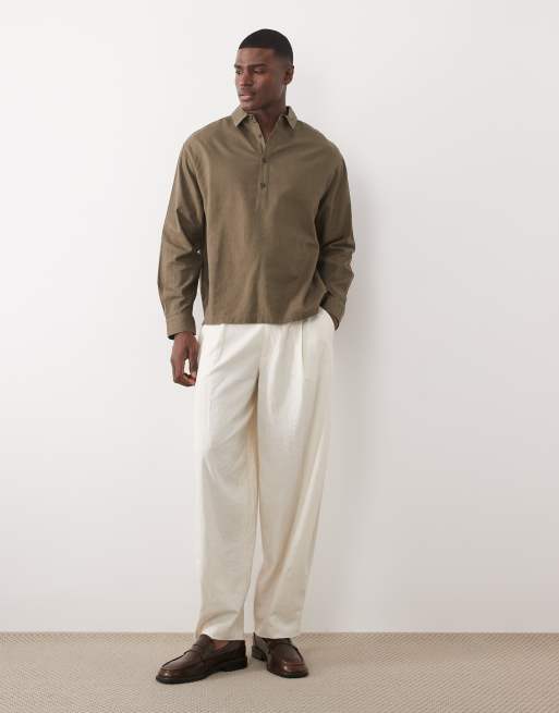 ASOS DESIGN – Kakigrön oversize-skjorta i linnemix och dra på-modell, 4 av 5