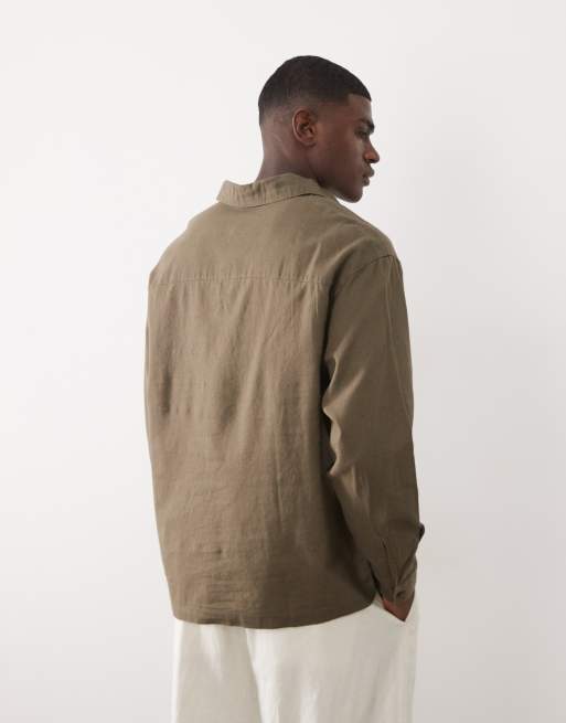 ASOS DESIGN – Kakigrön oversize-skjorta i linnemix och dra på-modell, 5 av 5