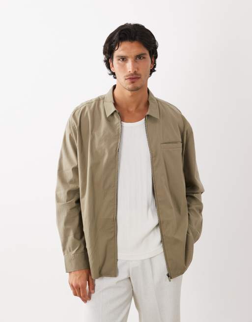 ASOS DESIGN – Kakigrön, ribbad, avslappnad skjorta med dragkedja, 2 av 5
