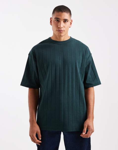 ASOS DESIGN – Kakigrön, ribbad t-shirt i oversize - view 1