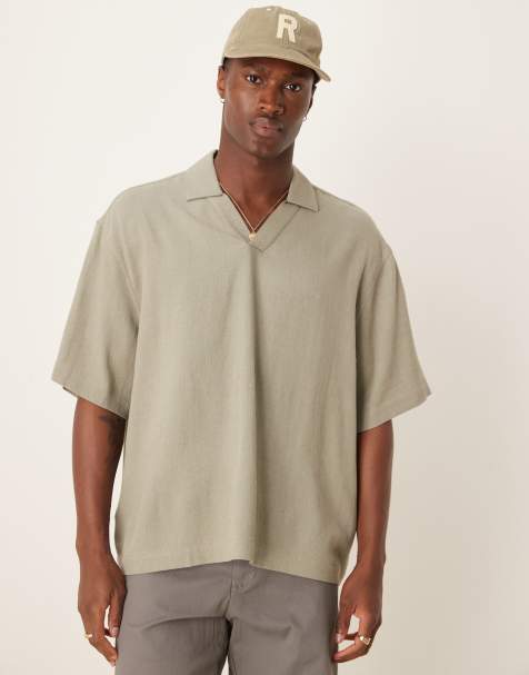 ASOS DESIGN – Kakigrön skjorta i linnemix och dra på-modell med boxig oversize-passform - view 1